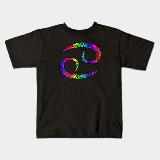 Cancer Zodiac Horoscope Symbol in Dark Rainbow Leopard Print Kids T-Shirt